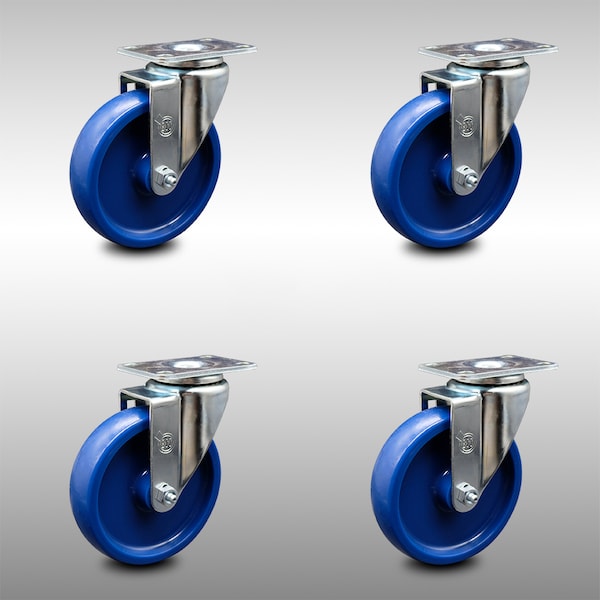 5 Inch SS Solid Polyurethane Wheel Swivel Top Plate Caster Set